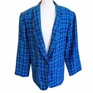 VTG 90s Item‎ Eyes 18 Plus Size 2X Blue Teal Purple Houndstooth Blazer USA Made